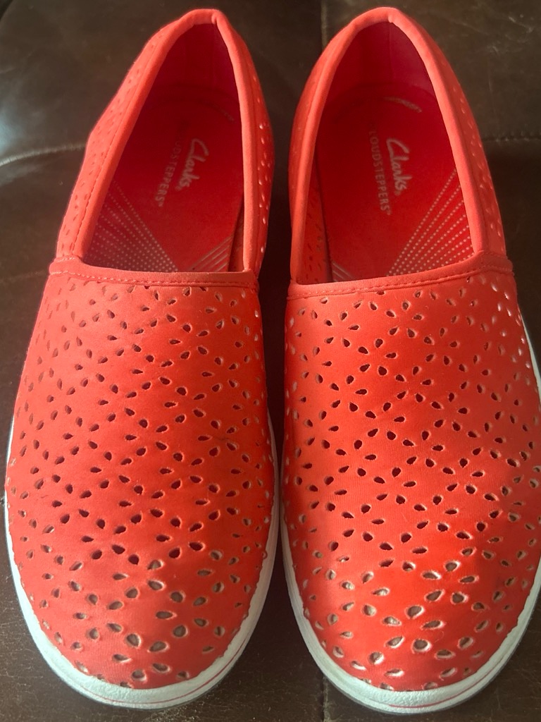 Clarks Women’s Coral Red Perforated Slip-On Mules